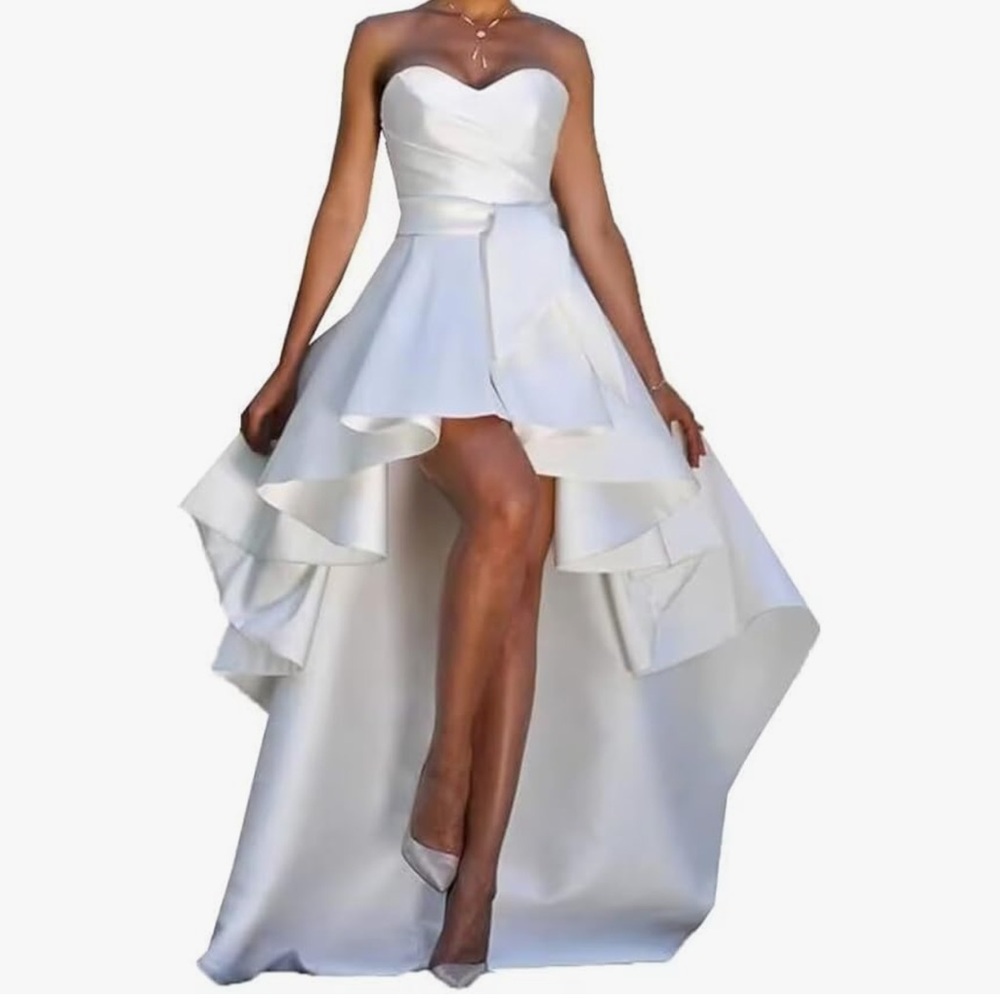White high low dress with corset tie in back, size small